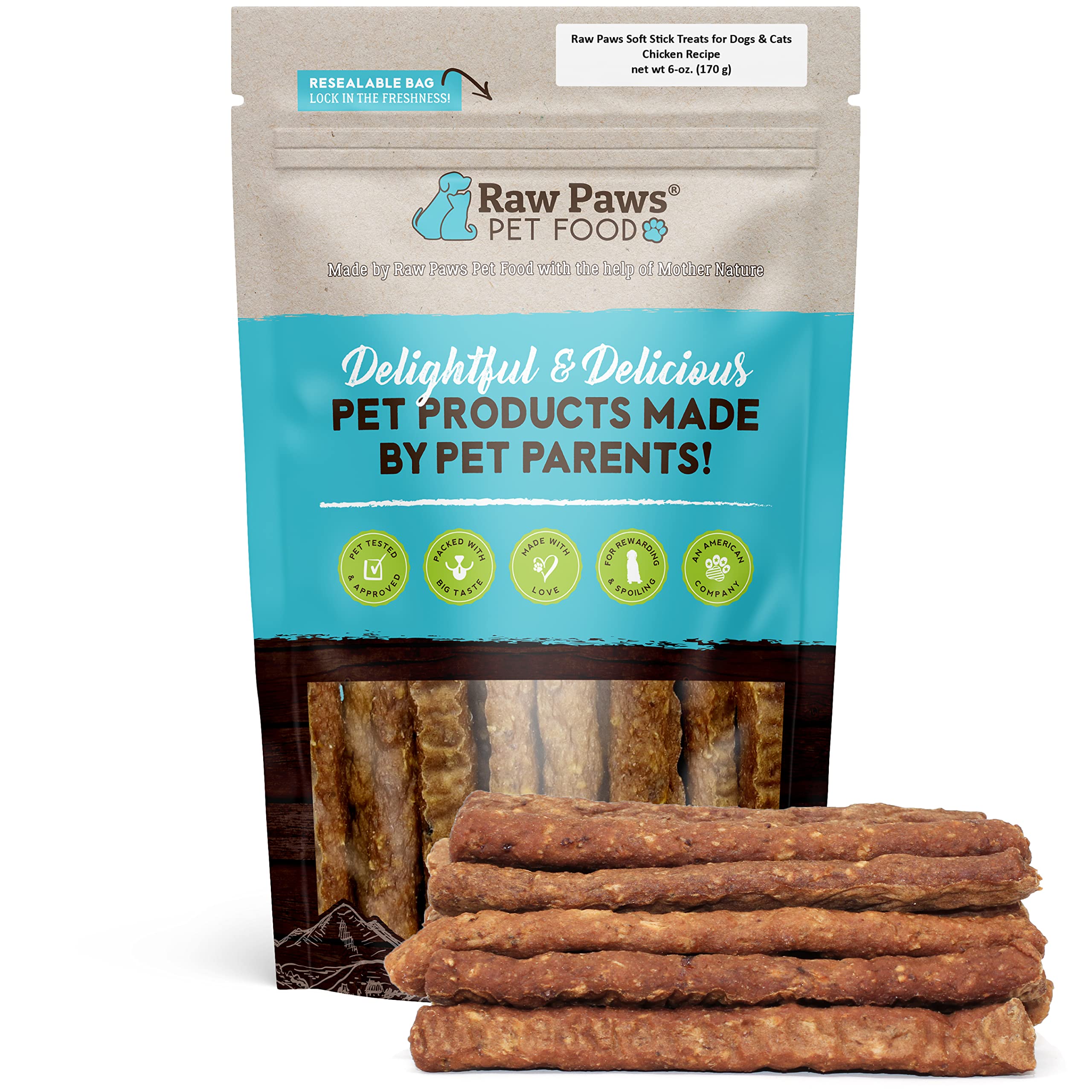 Raw Paws Grain-Free Soft Stick Treats for Dogs & Cats - Chicken Recipe 6-oz - USA Soft Chicken Dog Treats Grain Free - Sausage Sticks for Dogs Chicken Dog Jerky Sticks - Chewy Chicken Jerky for Dogs