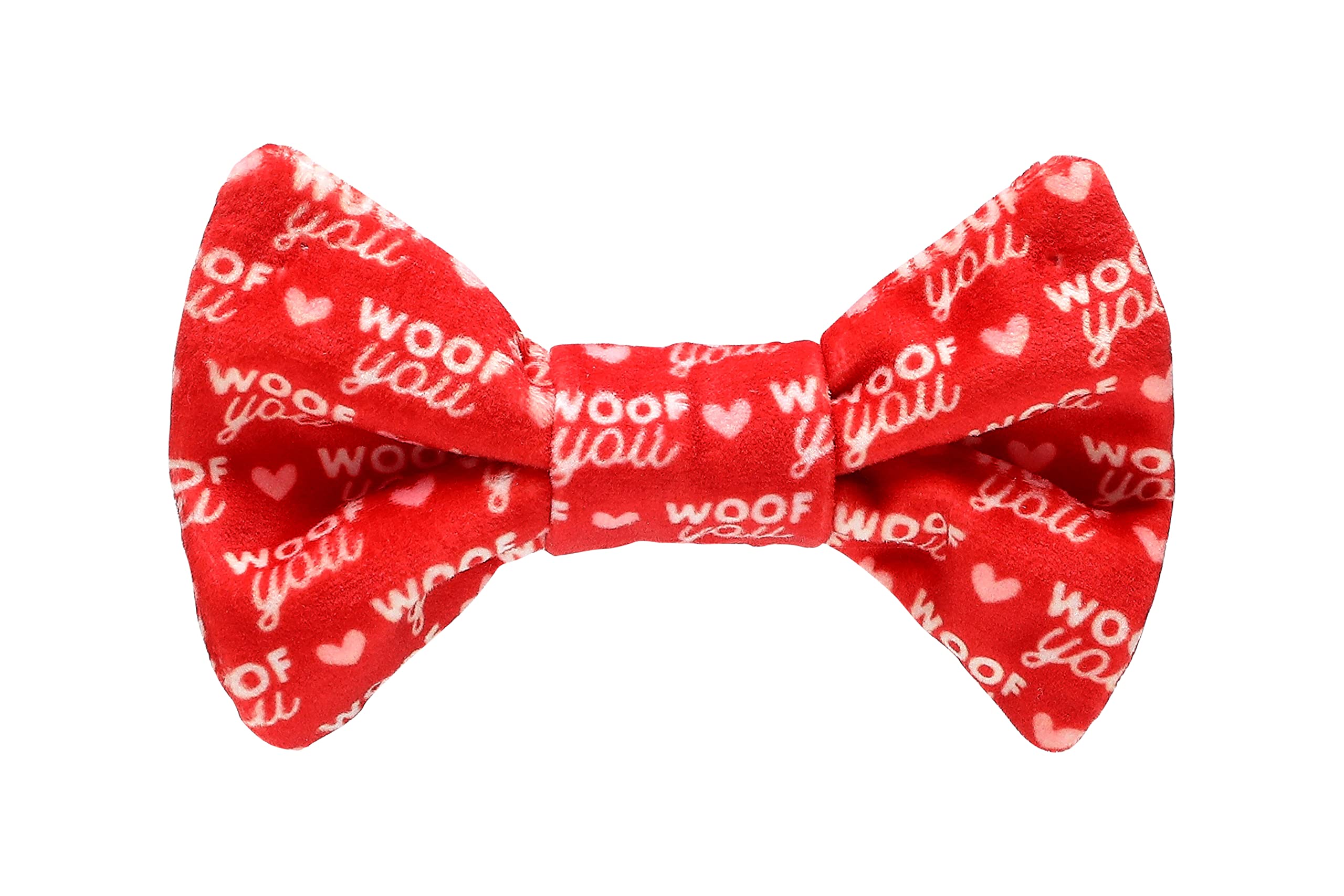Pearhead Valentines Day Pet Bow Tie Slide On Dog Collar Accessories Holiday Dog and Cat Apparel Red Woof You Hearts Bowtie XS/S